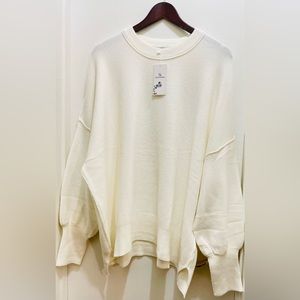 NWT LILLUSORY Sweater Women’s Round Neck Drop Shoulder Broad Long Sleeve BeigeXL